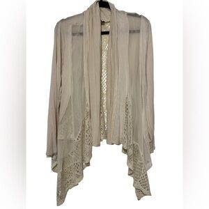 Fenn Wright Manson Cream Draped Open-Front Cardigan with Lace Detail Sz 1X